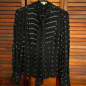 Vintage Forever 21 Sheer Black and Cream Polka Dot Blouse